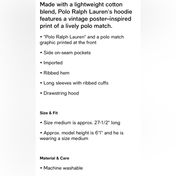 Last one! Polo Ralph Lauren Scenic Polo Match Hooded Sweatshirt Hoodie - Picture 4 of 5